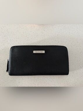 Calvin Klein Black Saffiano Zip-Around Wallet with Metal Logo